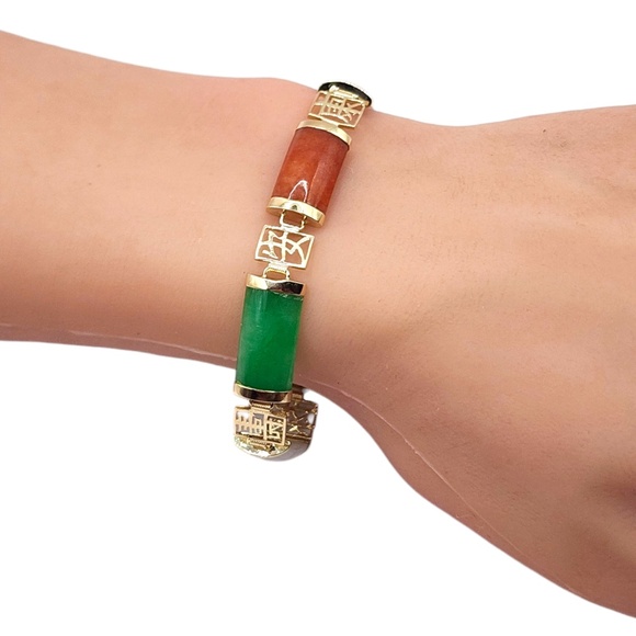 14 Karat Yellow Gold Dyed Multicolored Jade Bracelet #20007 - Picture 8 of 8